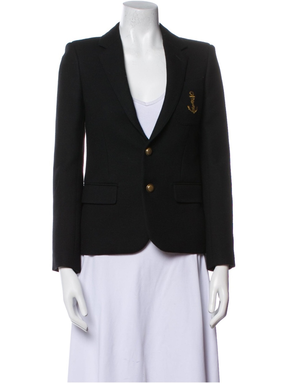 YSL Logo Embroidered Anchor Wool Blazer Black Size XS